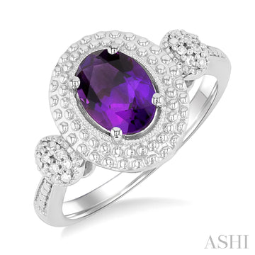 Silver Oval Shape Amethyst & Diamond Ring